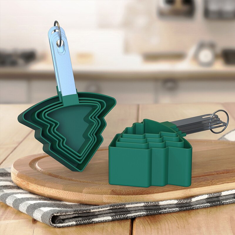 Measuring Cups Spoons Set Factory - OEM Christmas Tree Shaped Stackable Plastic