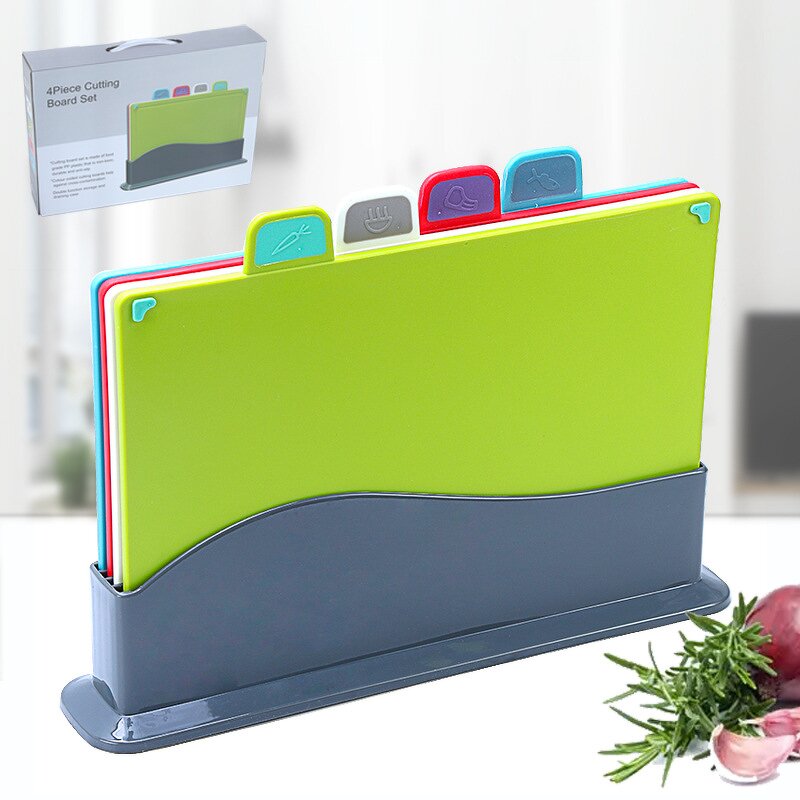 Cutting Board Set Factory - OEM 4PCS Custom-Size Rectangle Plastic with Handle