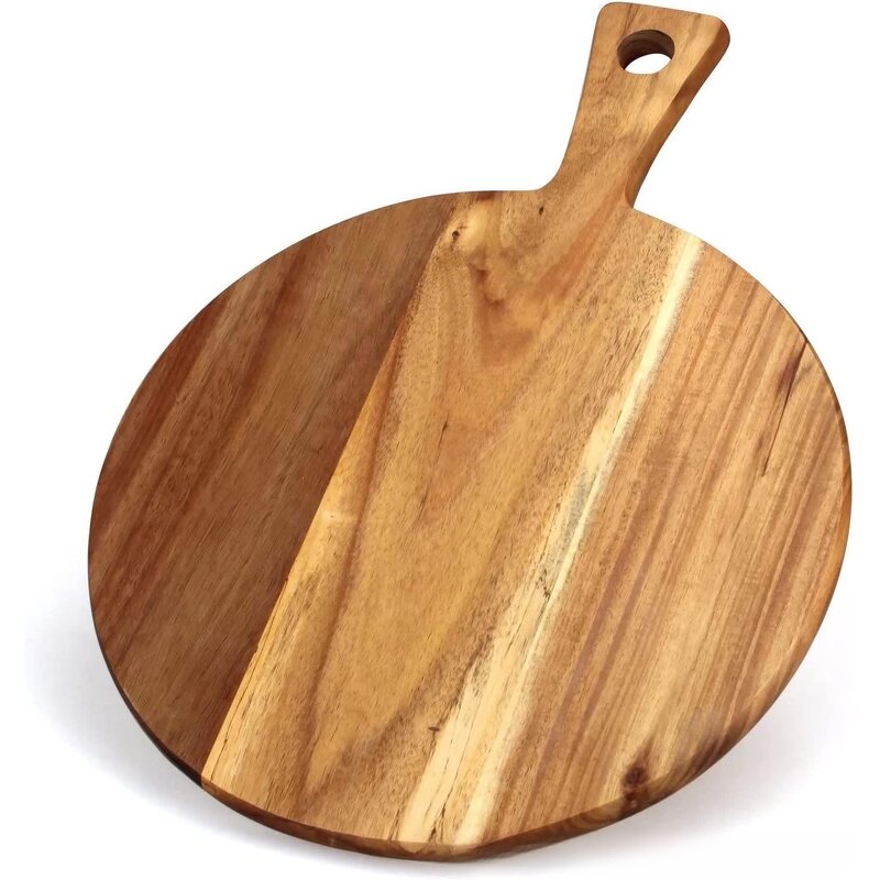 Cutting Board Factory - OEM Acacia Wood with Handle Round Cutter for Pizza Cheese