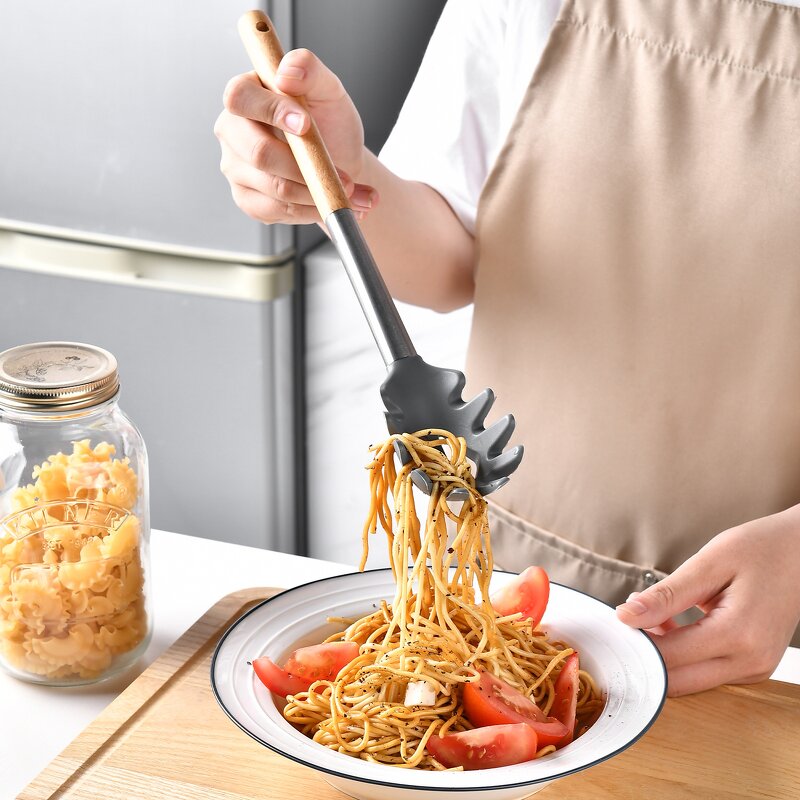 Cooking Spatula Tongs Factory - OEM 2 PCS Silicone Grip Flip Heat Resistant