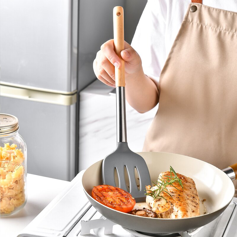 Cooking Spatula Tongs Factory - OEM 2 PCS Silicone Grip Flip Heat Resistant