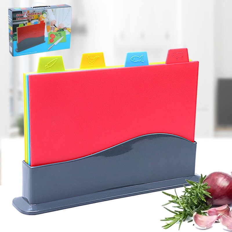 Cutting Board Set Factory - OEM 4PCS Custom-Size Rectangle Plastic with Handle