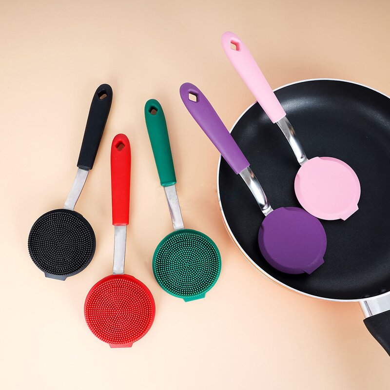 Dishwashing Utensil Factory - OEM Multifunctional with Long Red PP Sponge Handle