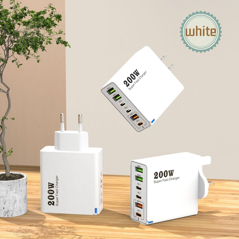 Gan Power Travel Adapter Factory - OEM/ODM 200w 6 Ports Type-c Pd 3.1 Eu Us Uk Plug