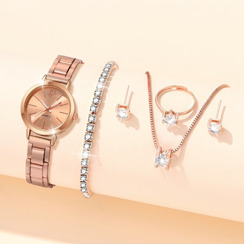 Ladies Watches Gift Set Manufacturer - OEM/ODM 6PCS Gold Quartz with 5PCS Bracelet Necklace