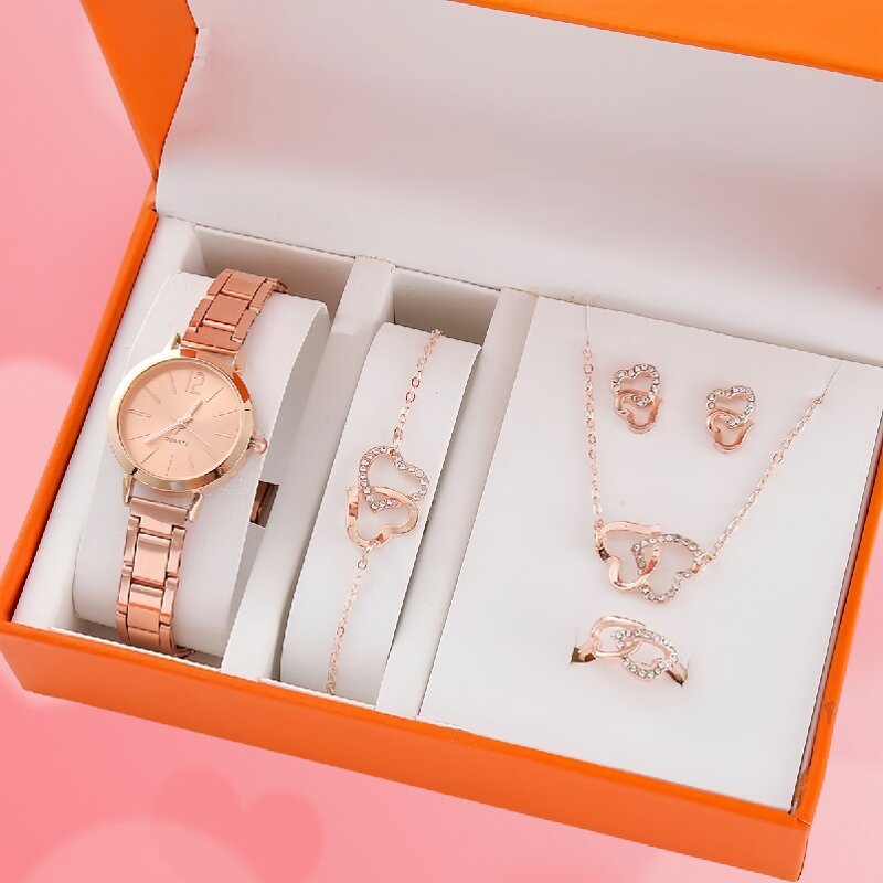 Ladies Watches Gift Set Manufacturer - OEM/ODM 6PCS Gold Quartz with 5PCS Bracelet Necklace