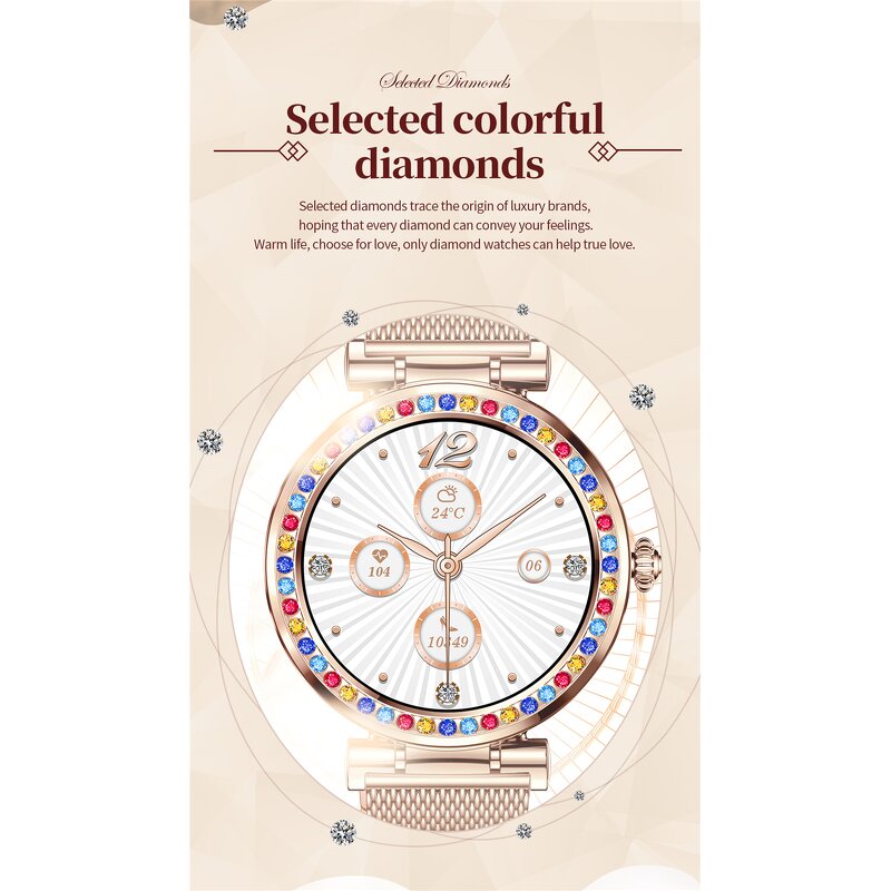 Smart Watch Factory - OEM Ladies 2024 Luxury Diamonds 1.27inch BT Call Sport