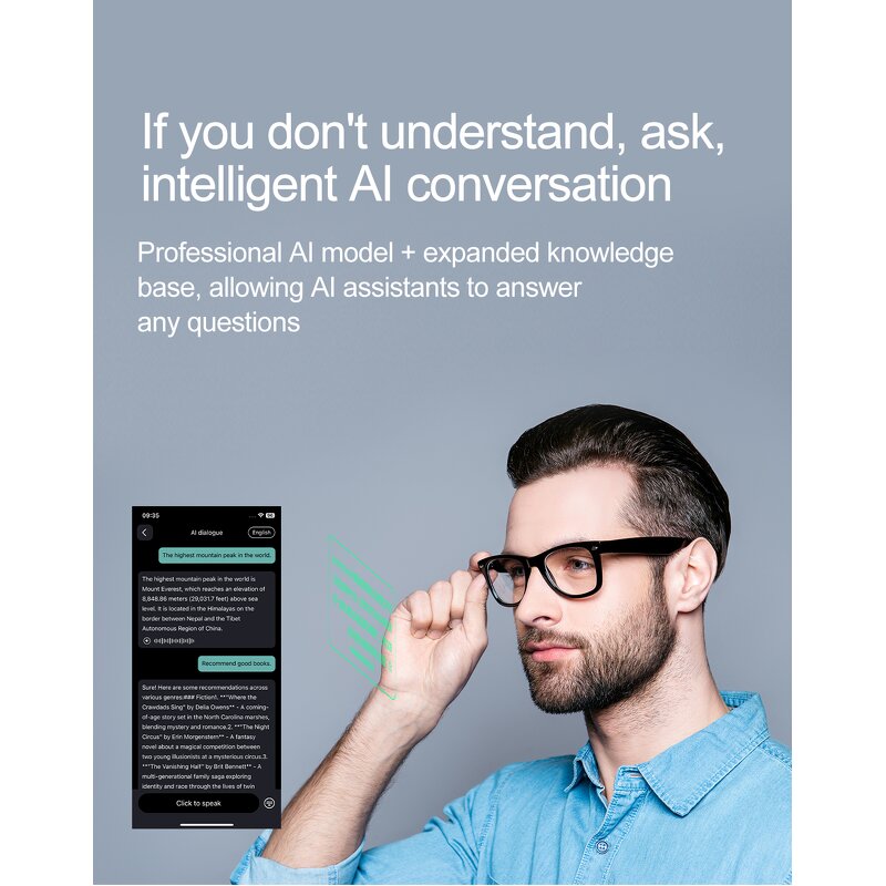 Smart Glass Factory - OEM 2025 Multilingual AI Translation Chat GPT Sport Sunglass