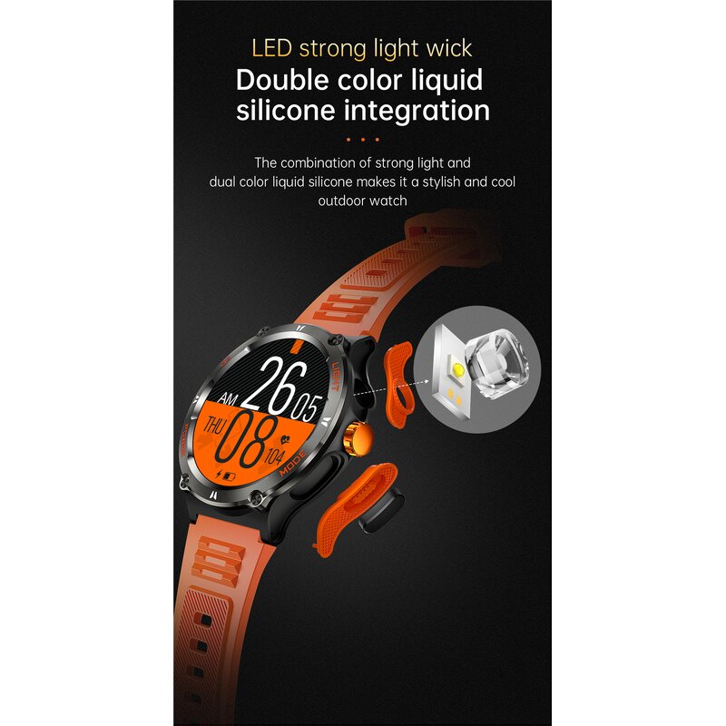 Outdoor Smart Watch Factory - OEM 1.53inch Flashlight 3ATM Compass BT Call AI Voice