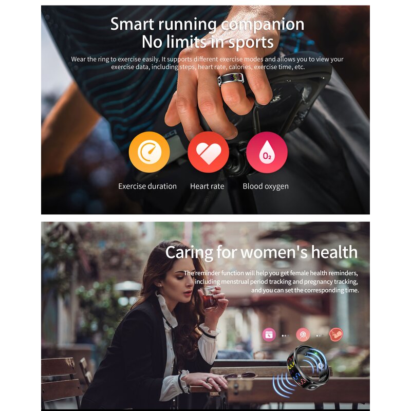 Smart Ring Factory - OEM 2025 R12 Heart Rate Women Physiological Cycle 5ATM Waterproof