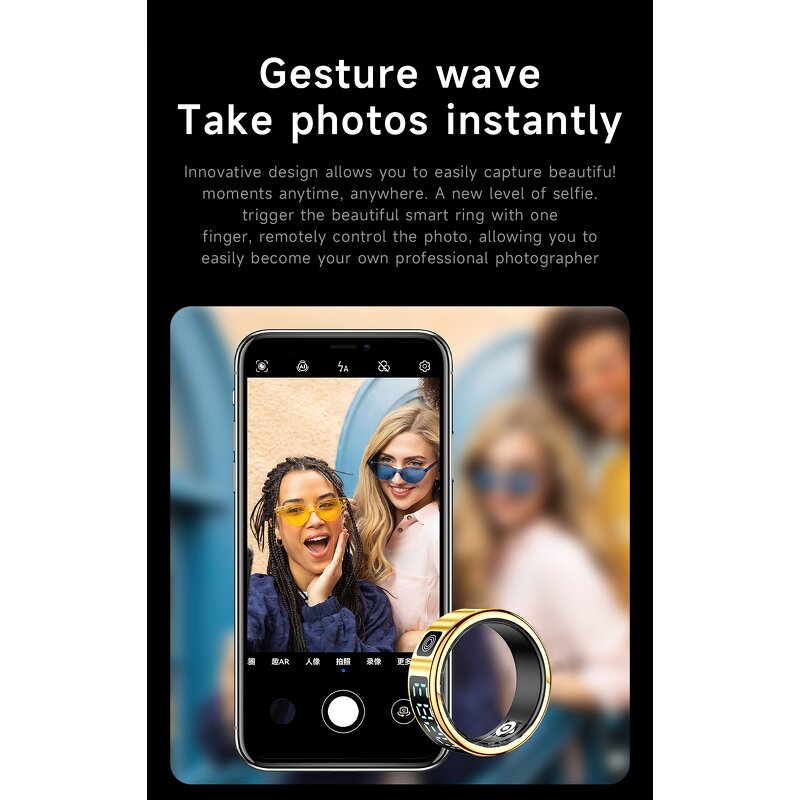 Health Smart Ring Factory - OEM SR08 Hand Gestures Blood Oxygen 5ATM with Charging Box