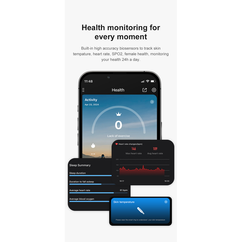 Smart Ring Factory - OEM R09 Health Blood Oxygen Heart Rate 5ATM Sleep with Case