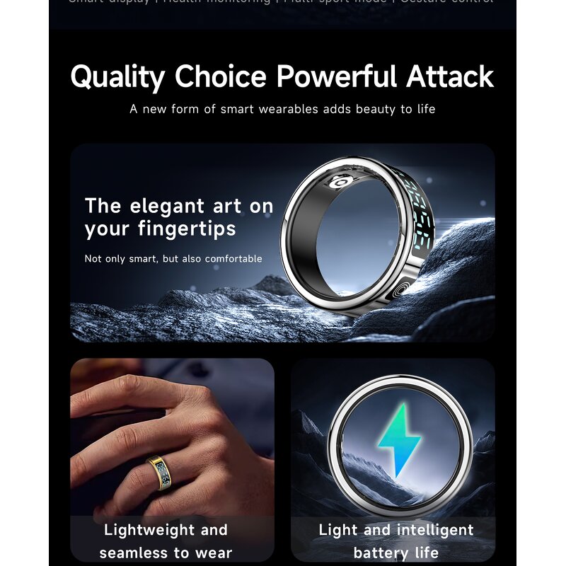 Health Smart Ring Factory - OEM SR08 Hand Gestures Blood Oxygen 5ATM with Charging Box