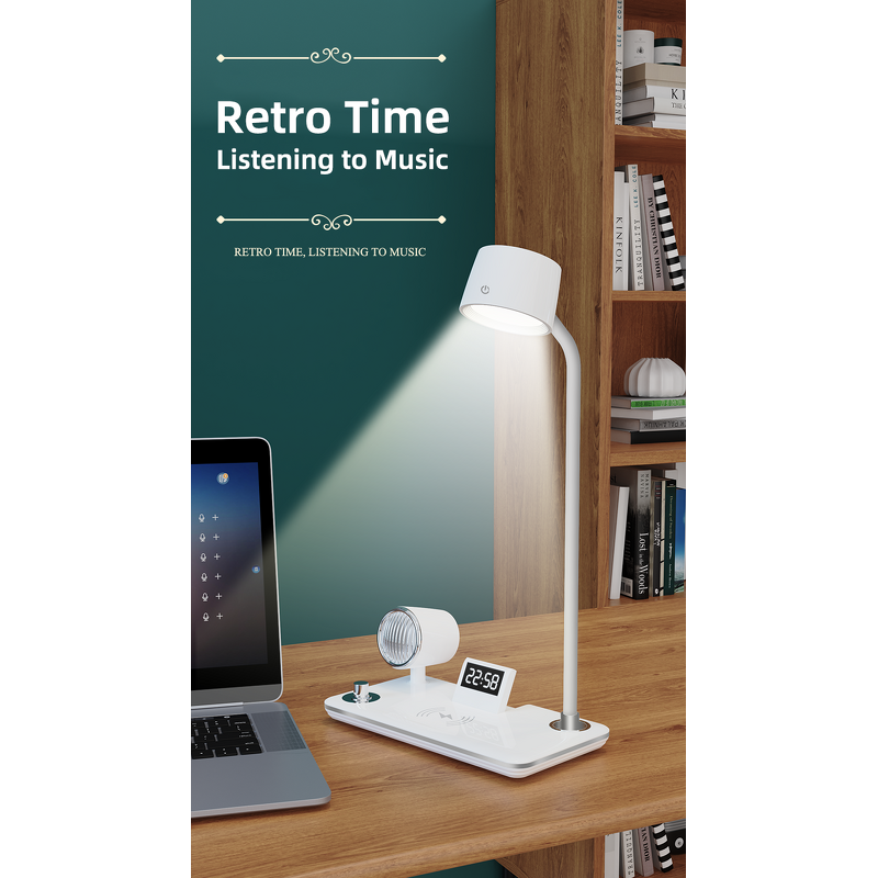 Wireless Charging Desk Lamp Factory - OEM 4 in 1 Multifunction 15W BT Speaker Clock