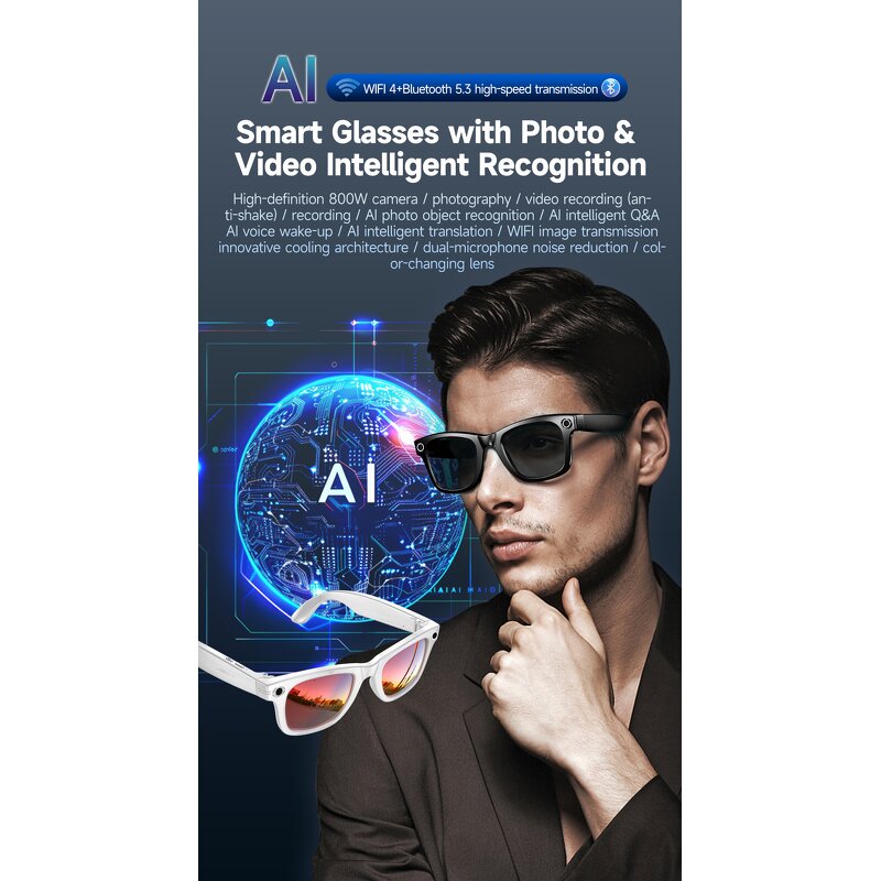 Smart Glasses Factory - OEM 2025 W610 8MP 2K Camera WiFi Video AI Intelligent Q&A
