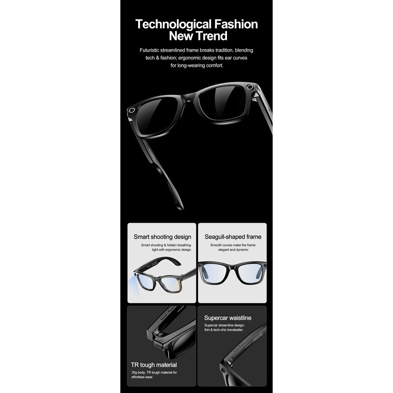 Smart Glasses Factory - OEM 2025 Wearable Headset with Camera BT Audio Call AI