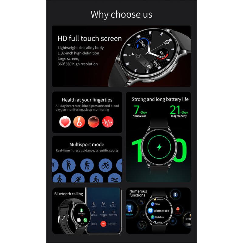 Smart Watch Factory - OEM Ladies 1.3inch BT Call Menstrual Reminder Blood Pressure