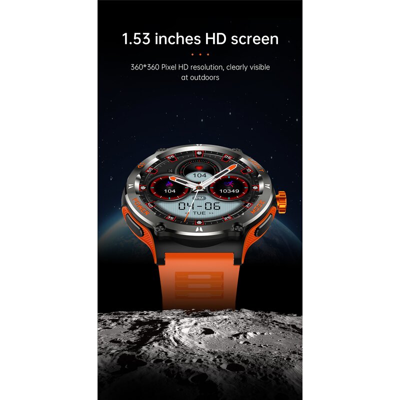 Outdoor Smart Watch Factory - OEM 1.53inch Flashlight 3ATM Compass BT Call AI Voice