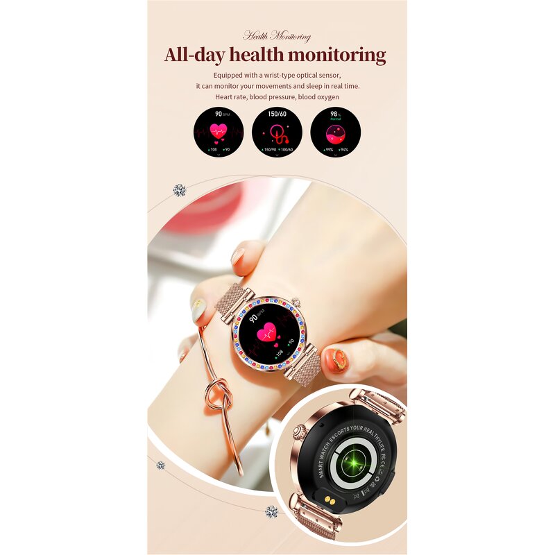 Smart Watch Factory - OEM Ladies 2024 Luxury Diamonds 1.27inch BT Call Sport