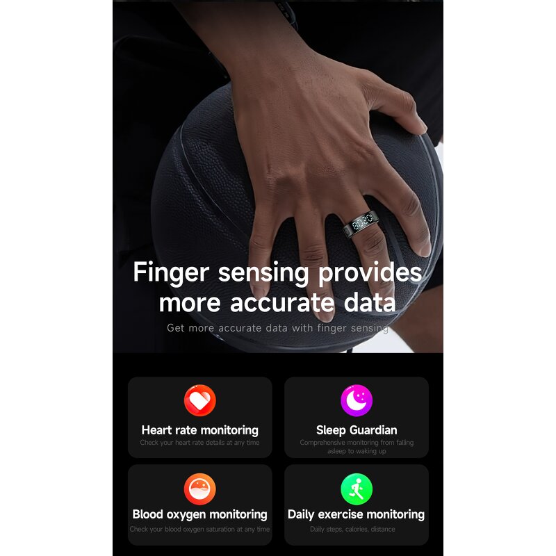 Health Smart Ring Factory - OEM 2025 SR08 Multiple Sports Modes Heart Rate with Display