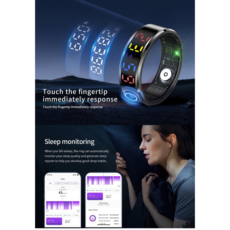 Smart Ring Factory - OEM 2025 R12 Heart Rate Women Physiological Cycle 5ATM Waterproof