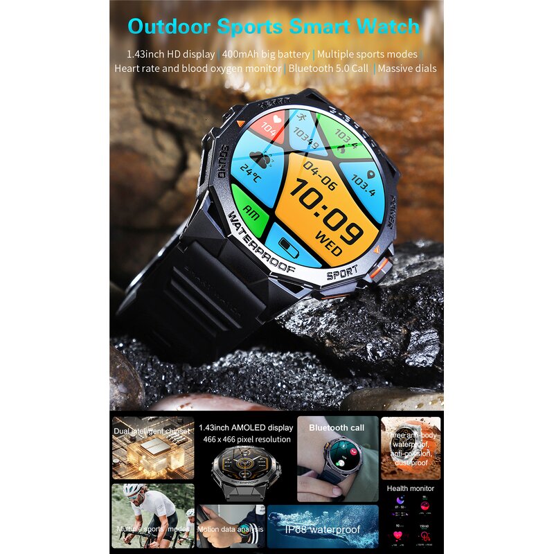 Outdoor Sport Smart Watch Factory - OEM 2024 1.43inch 400mAh Heart Rate IP68