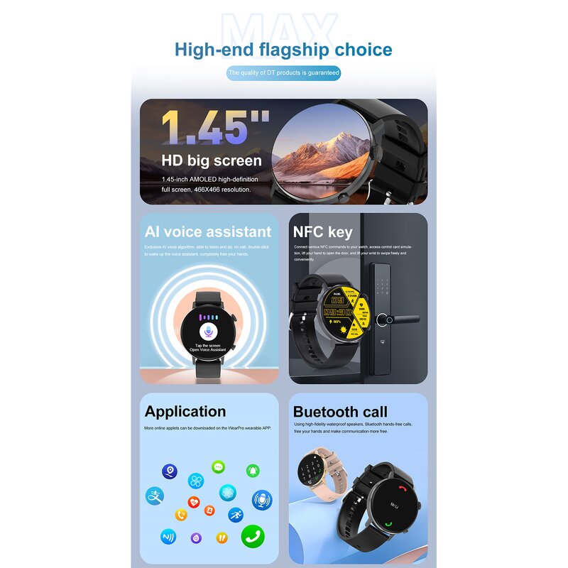Smart Watch Factory - OEM 1.45 Inch AMOLED BT Call AI Voice World Clock NFC IP67