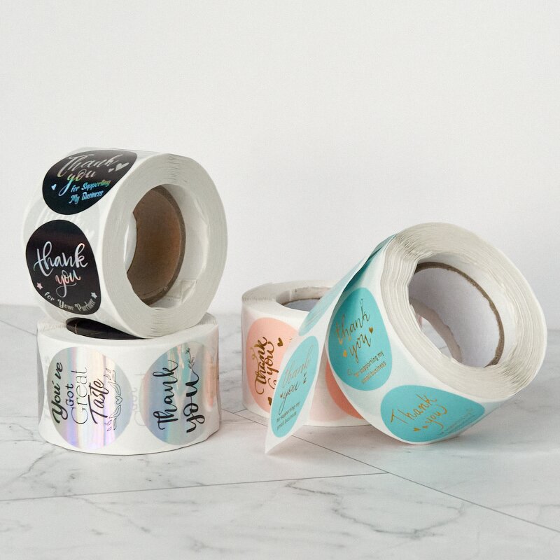 Thank You Stickers Supplier - OEM/ODM Custom Printed 500 Pcs Packaging Labels Circle Roll