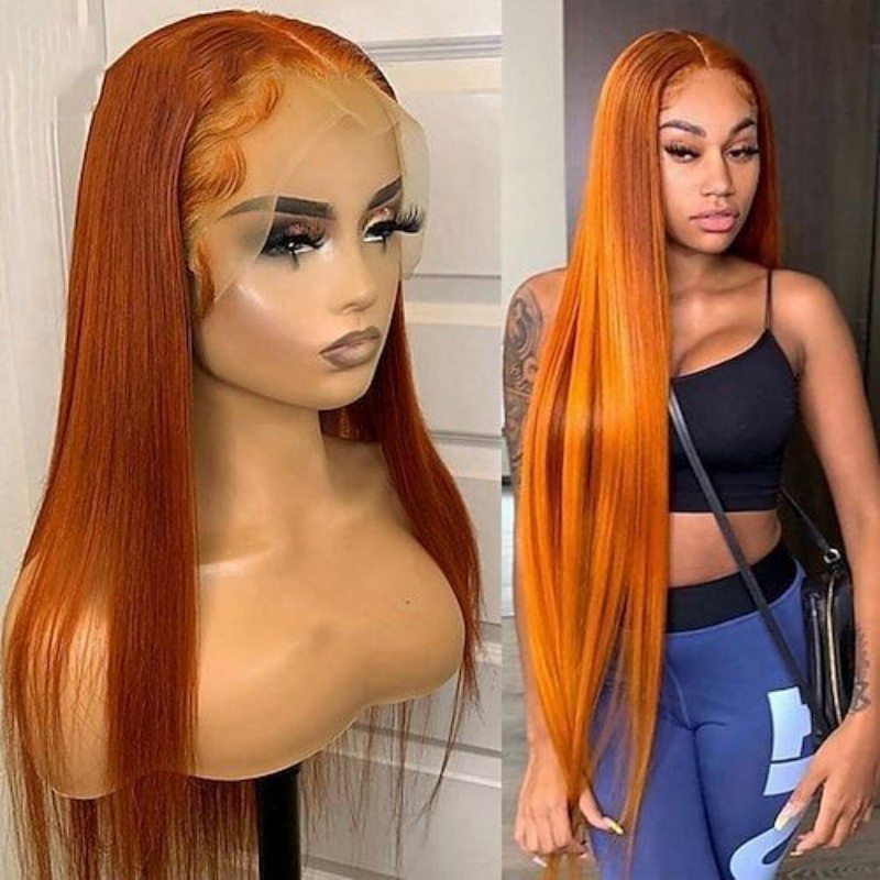 Human Hair Wigs Factory - OEM 12A 350# Orange 134 Straight Long