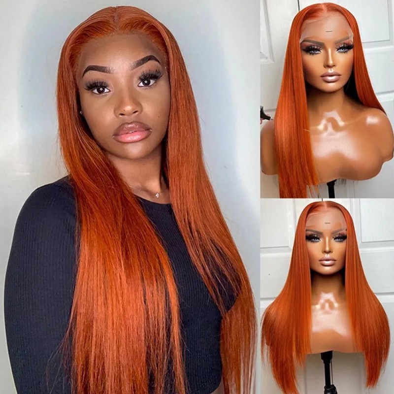 Human Hair Wigs Factory - OEM 12A 350# Orange 134 Straight Long