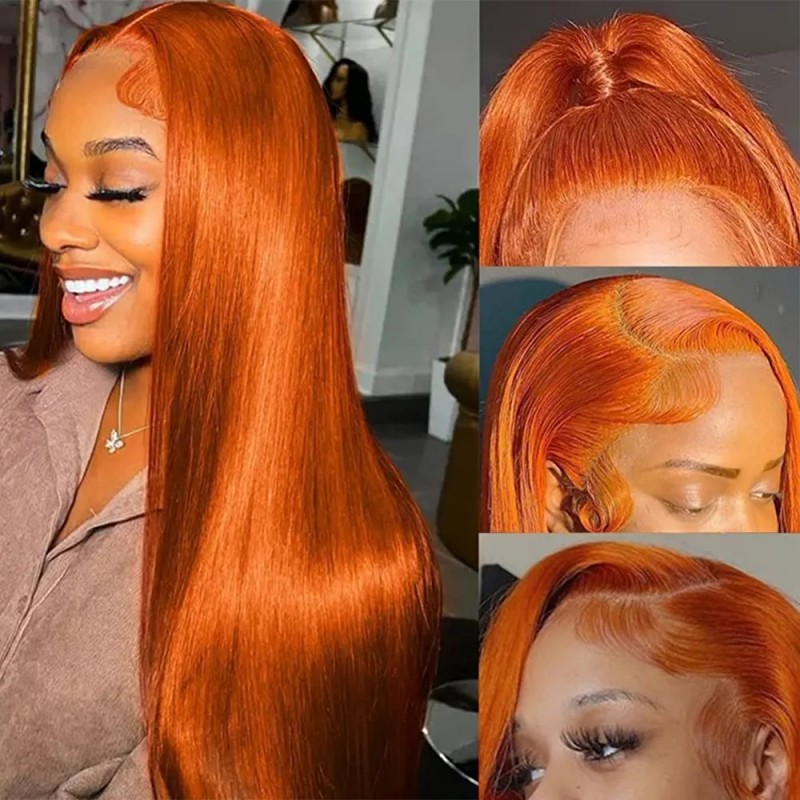 Human Hair Wigs Factory - OEM 12A 350# Orange 134 Straight Long