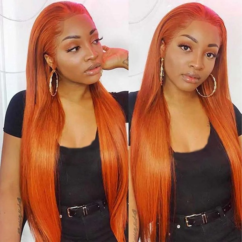 Human Hair Wigs Factory - OEM 12A 350# Orange 134 Straight Long