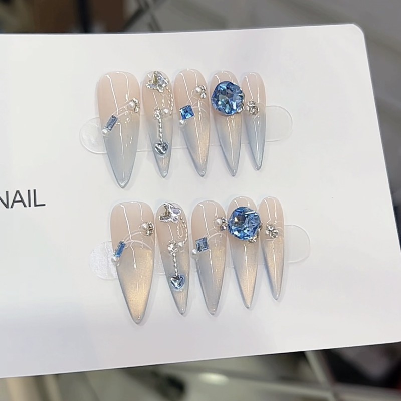 Nail Art Patch Manufacturer - Bulk Nai Zi Fantasy Blue Cat Eye Design Handmade