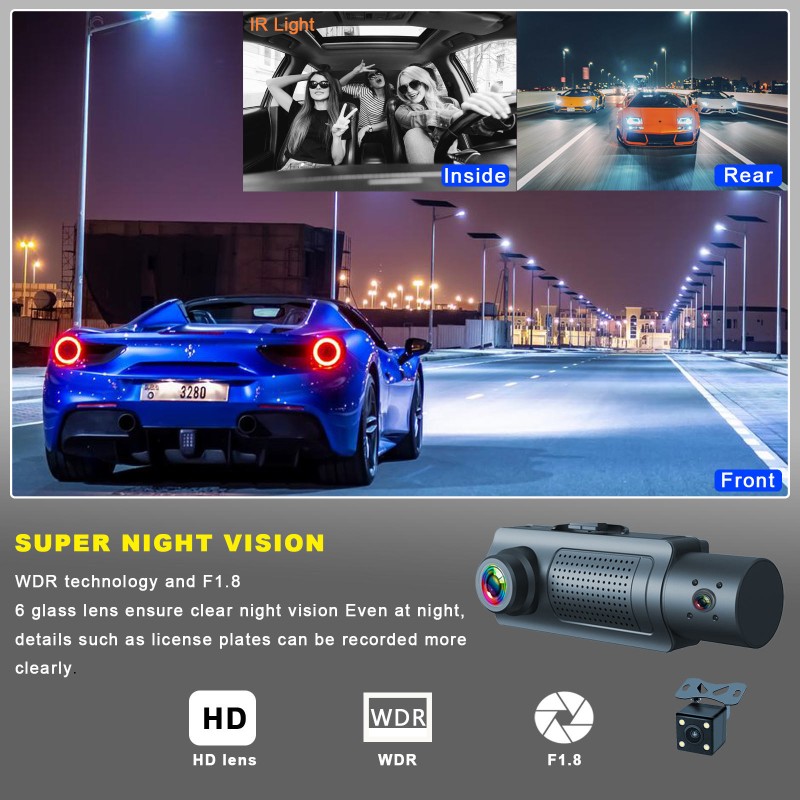 Dashcam Manufacturer - Bulk 2025 Hot Selling HD 3 Lens 3 Channel Wifi