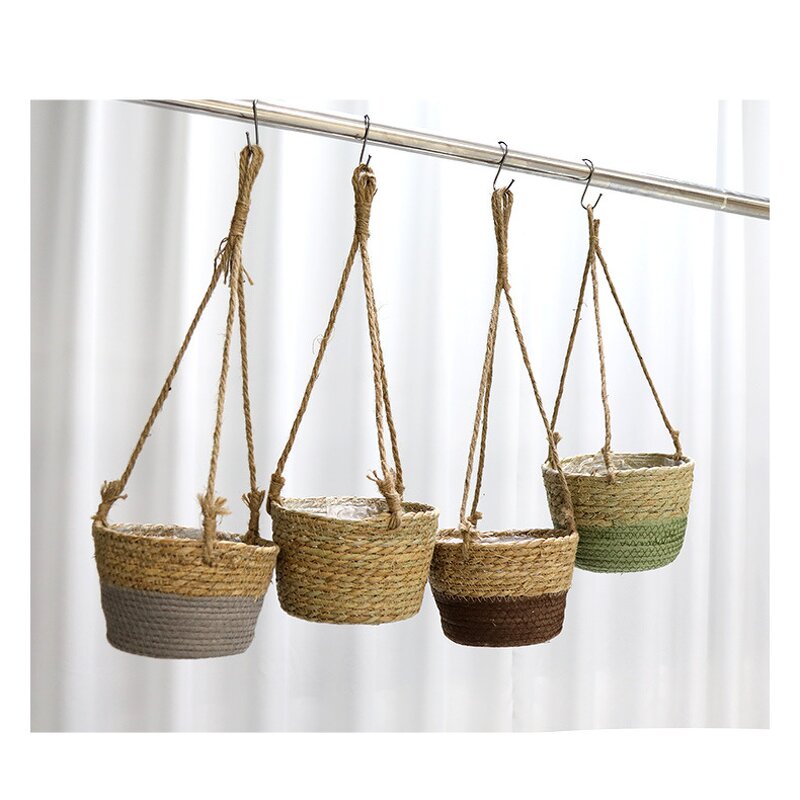 Straw Flowerpot Hanging Basket Supplier - OEM/ODM Woven Handmade Creative Green Bamboo Pot