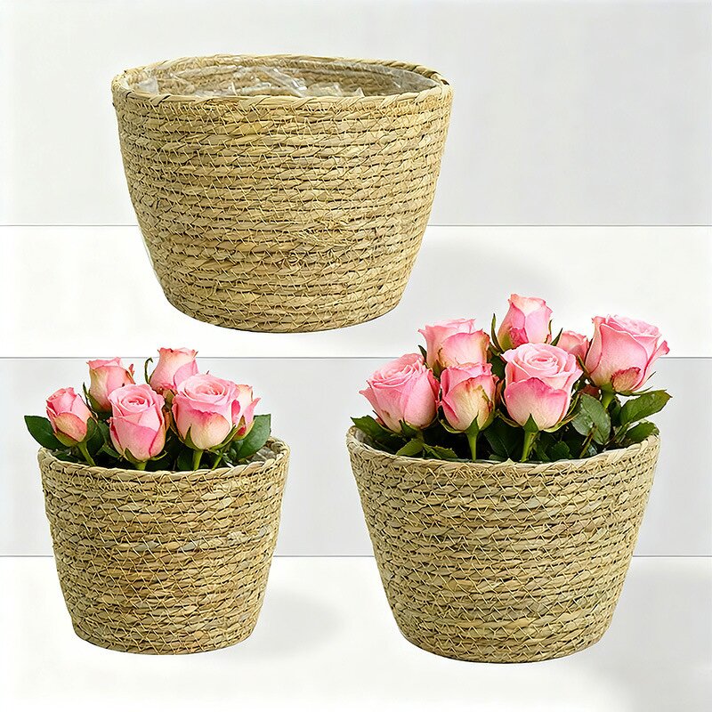 Straw Flowerpot Hanging Basket Supplier - OEM/ODM Woven Handmade Creative Green Bamboo Pot