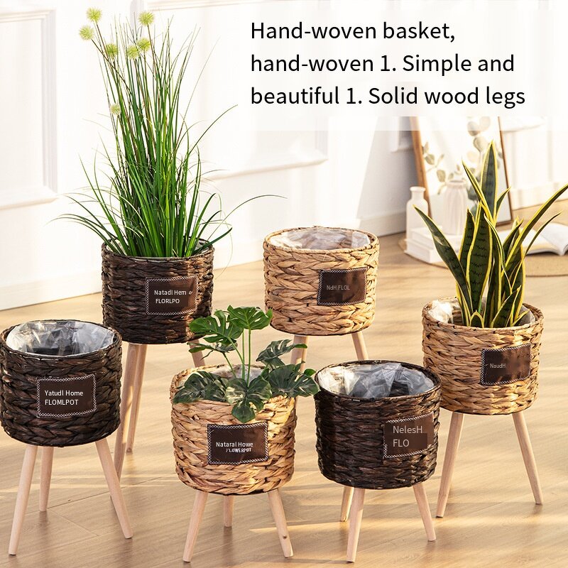 Straw Woven Basket Supplier - OEM/ODM Rattan Floor-standing Wooden High Flower Stand