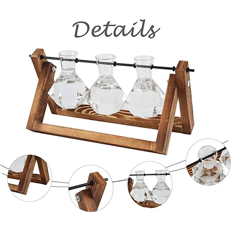 Glass Bulb Vase Factory - Wholesale Clear with Solid Wooden Stand Metal Swivel Holder