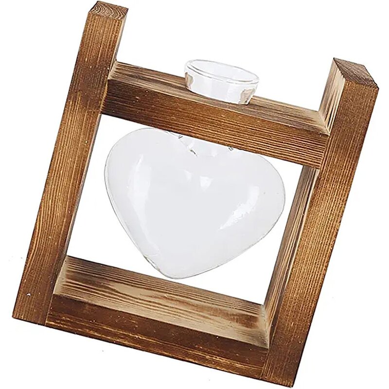Heart Shape Glass Vase Manufacturer - OEM/ODM NEW Hydroponic Terrarium with Wooden Stand
