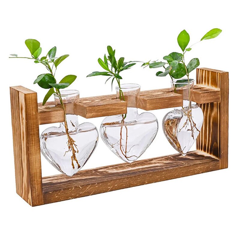 Heart Shape Glass Vase Manufacturer - OEM/ODM NEW Hydroponic Terrarium with Wooden Stand