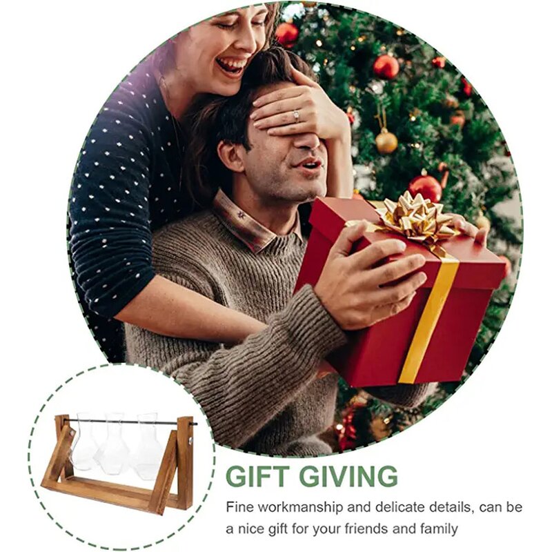 Diamond Glass Planter Supplier - OEM/ODM DS Bulb Vase with Solid Wooden Stand for Home