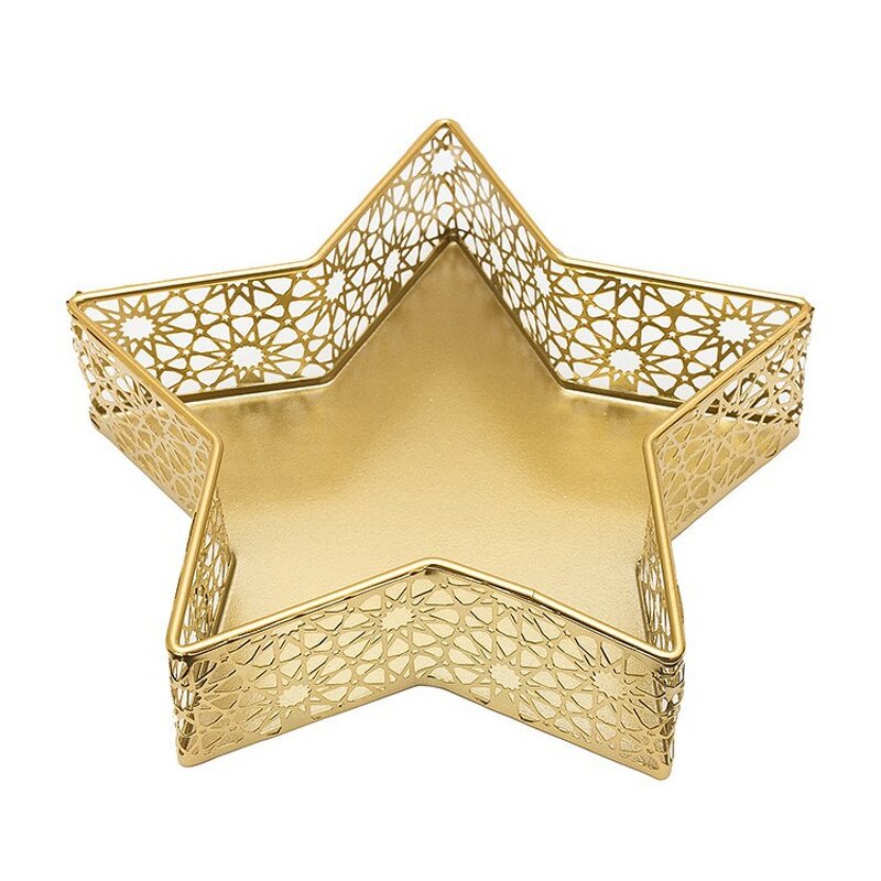 Middle Eastern Tray Factory - OEM/ODM Golden Star Moon Iron Art Home Fruit Snack Storage