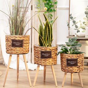 Straw Woven Basket Supplier - OEM/ODM Rattan Floor-standing Wooden High Flower Stand