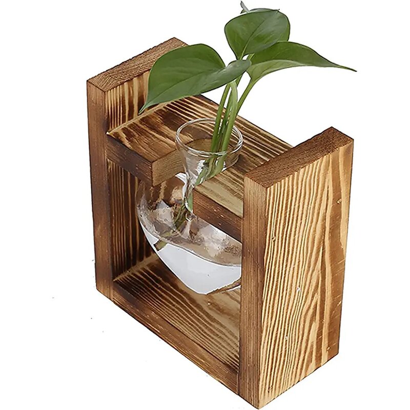 Glass Propagation Station Factory - OEM/ODM Hot with Wooden Rack Stand Heart-Shaped Vase