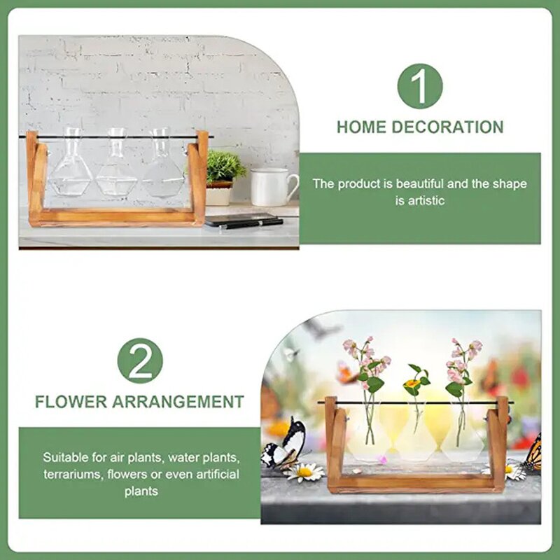 Diamond Glass Planter Supplier - OEM/ODM DS Bulb Vase with Solid Wooden Stand for Home