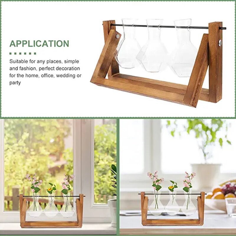 Diamond Glass Planter Supplier - OEM/ODM DS Bulb Vase with Solid Wooden Stand for Home