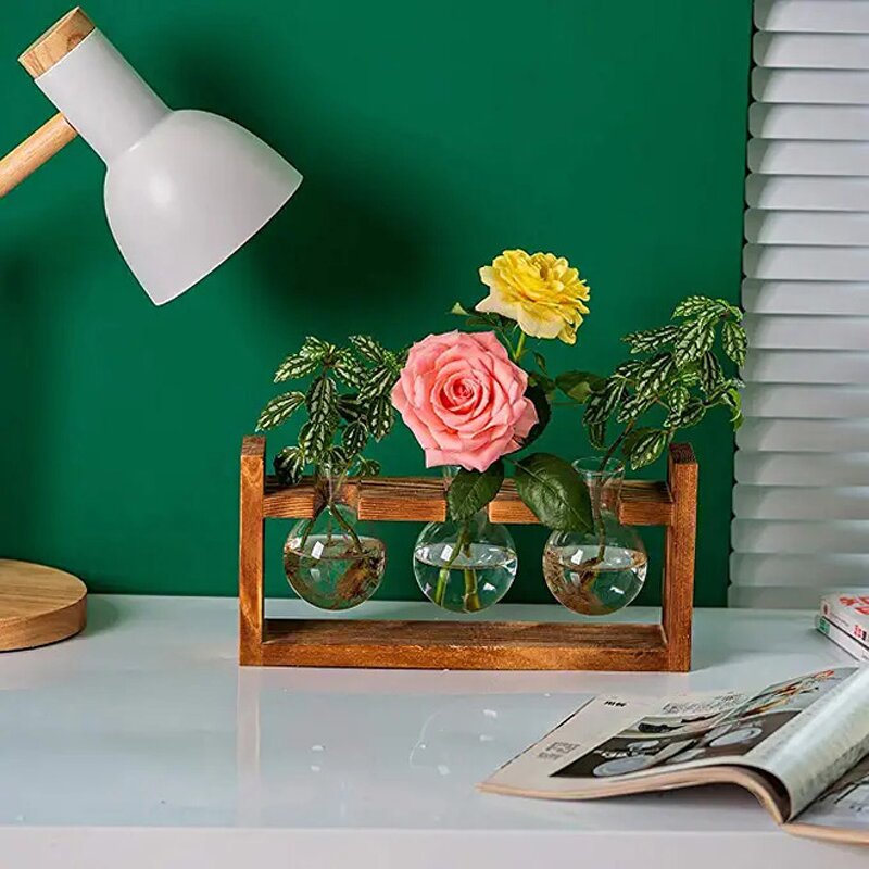 Wooden Frame Glass Vase Manufacturer - OEM/ODM HOT Vintage Flower Pot Table Desktop