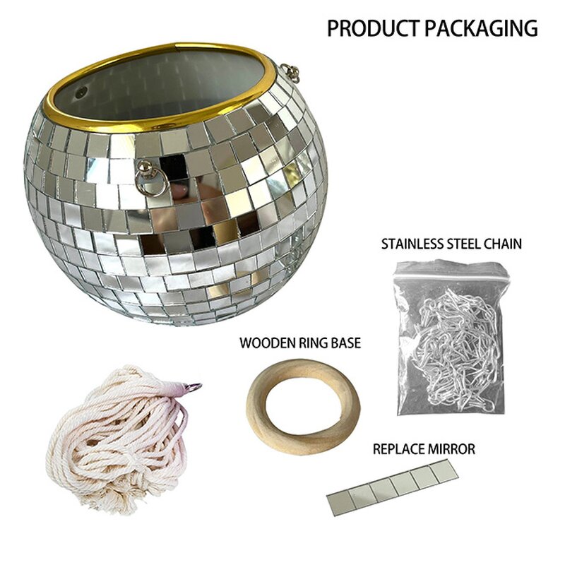 Disco Ball Planter Manufacturer - OEM/ODM Hot 6" with Macrame Rope Chain Wooden Stand