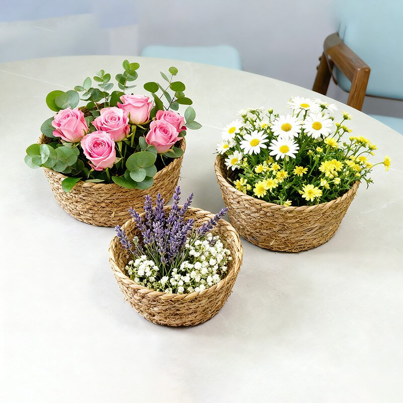 Straw Flowerpot Hanging Basket Supplier - OEM/ODM Woven Handmade Creative Green Bamboo Pot