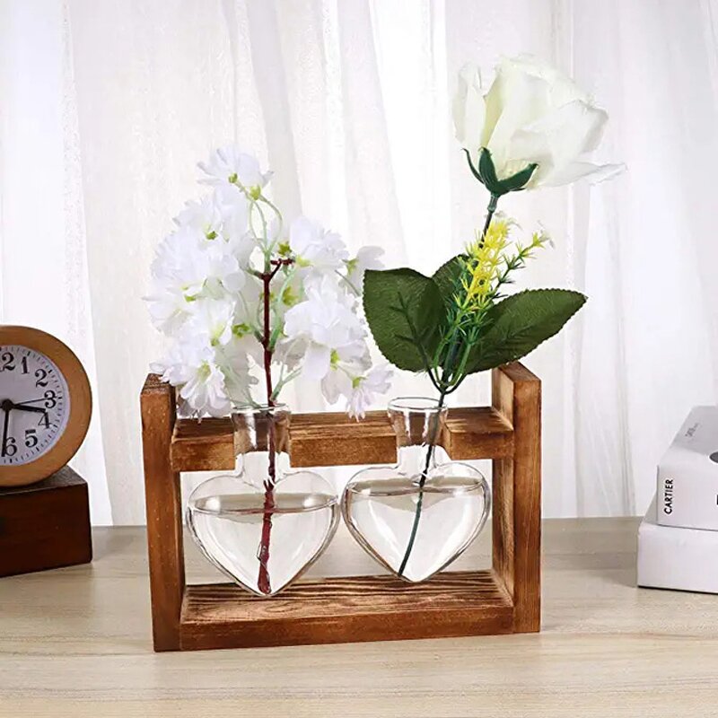 Heart Shape Glass Vase Manufacturer - OEM/ODM NEW Hydroponic Terrarium with Wooden Stand
